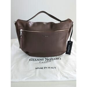 NWT Gianni Notaro Brown Leather Shoulder Bag Made in Italy Designer Handbag